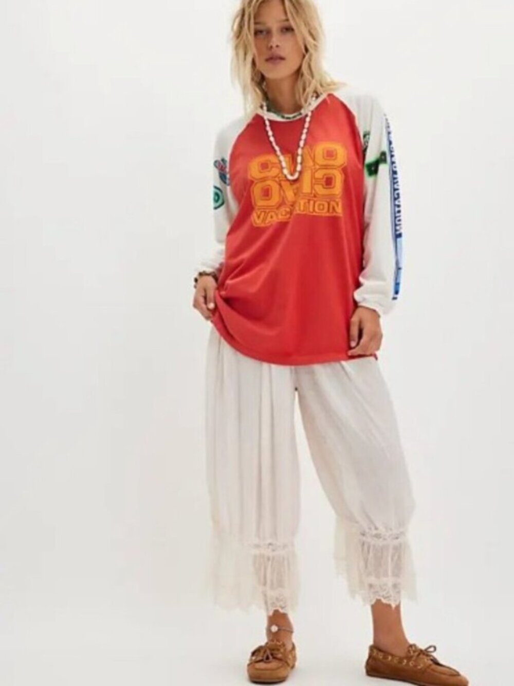 FREE PEOPLE x CIAO CIAO VACATION Speed Racer Long Sleeve Tee Red White XS NWT - Picture 4 of 16
